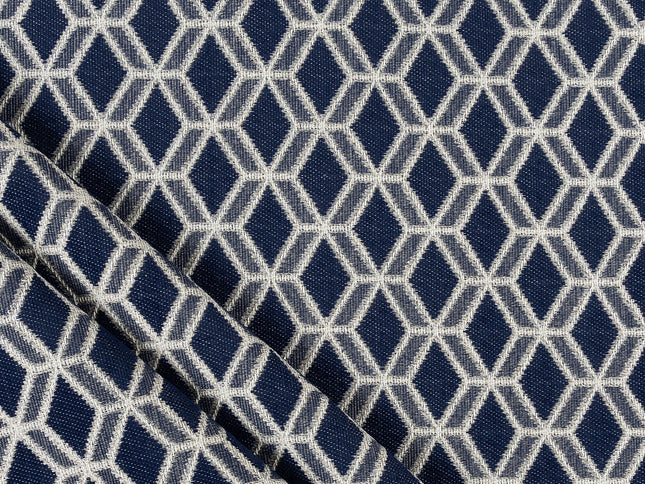 Navy blue colour geometric pattern velvet flock Easy Clean sofa, chair and curtain fabrics (Dual side)