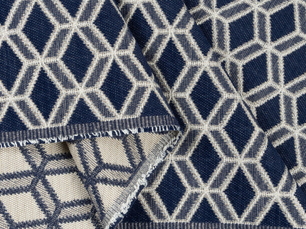 Navy blue colour geometric pattern velvet flock Easy Clean sofa, chair and curtain fabrics (Dual side)
