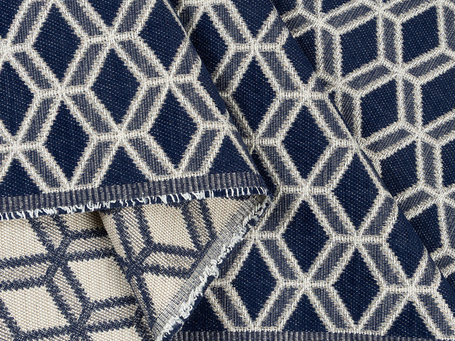 Navy blue colour geometric pattern velvet flock Easy Clean sofa, chair and curtain fabrics (Dual side)