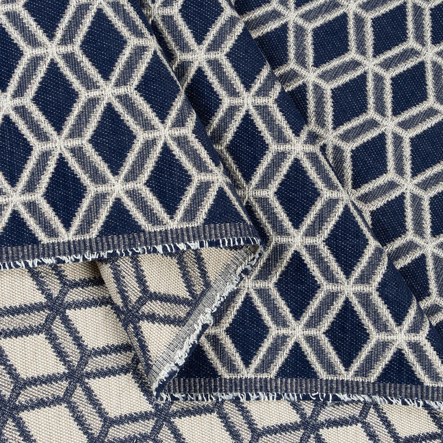 Navy blue colour geometric pattern velvet flock Easy Clean sofa, chair and curtain fabrics (Dual side)