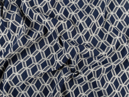 Navy blue colour geometric pattern velvet flock readymade curtain