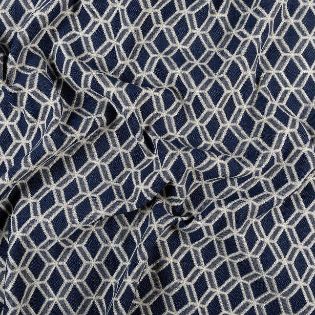 Navy blue colour geometric pattern velvet flock Easy Clean sofa, chair and curtain fabrics (Dual side)