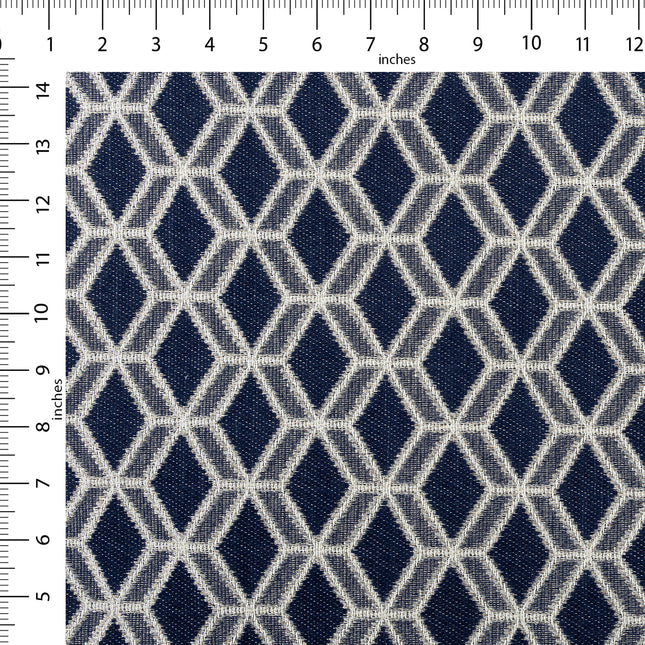 Navy blue colour geometric pattern velvet flock Easy Clean sofa, chair and curtain fabrics (Dual side)
