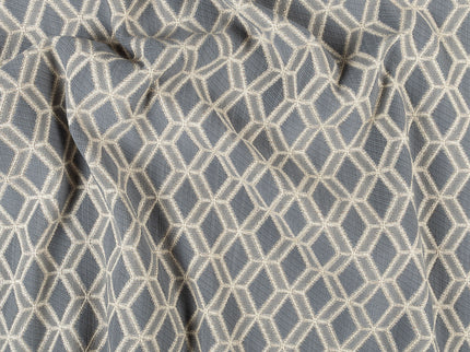Charcoal grey colour geometric pattern velvet flock readymade curtain