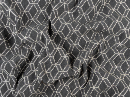 Charcoal colour geometric pattern velvet flock readymade curtain