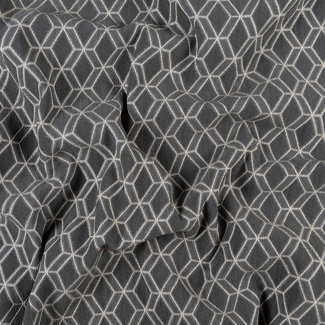 Charcoal colour geometric pattern velvet flock Easy Clean sofa, chair and curtain fabrics (Dual side)