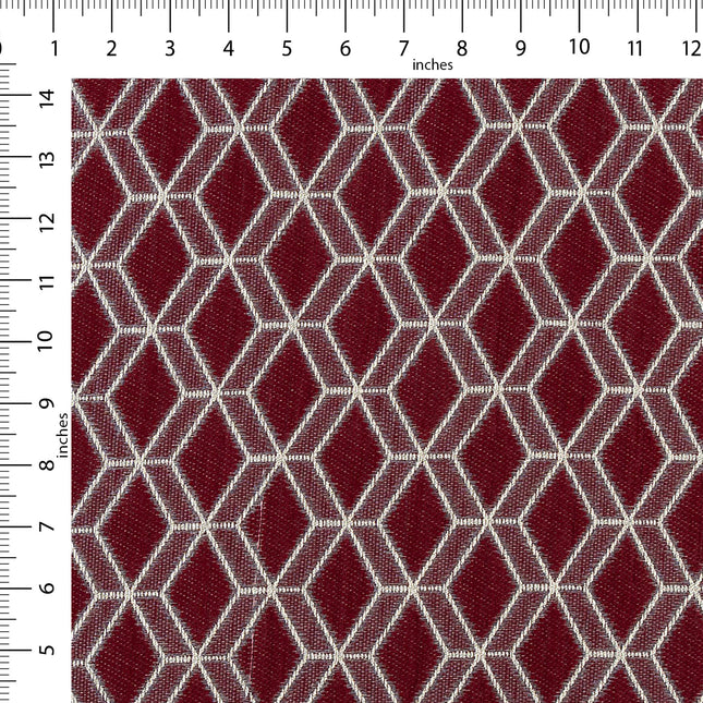 Wine colour geometric pattern velvet flock Easy Clean sofa, chair and curtain fabrics (Dual side)