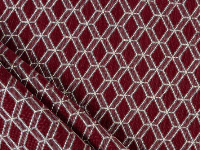 Wine colour geometric pattern velvet flock Easy Clean sofa, chair and curtain fabrics (Dual side)