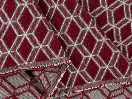 Wine colour geometric pattern velvet flock Easy Clean sofa, chair and curtain fabrics (Dual side)