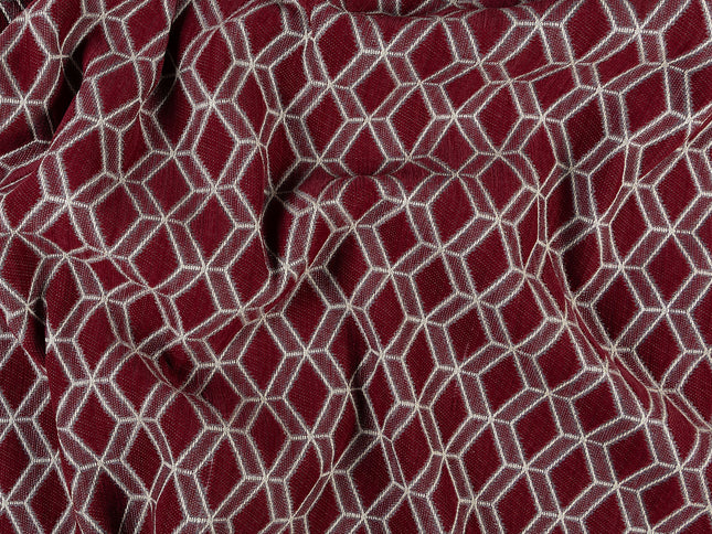 Wine colour geometric pattern velvet flock Easy Clean sofa, chair and curtain fabrics (Dual side)