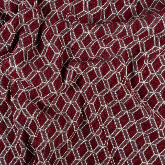 Wine colour geometric pattern velvet flock Easy Clean sofa, chair and curtain fabrics (Dual side)
