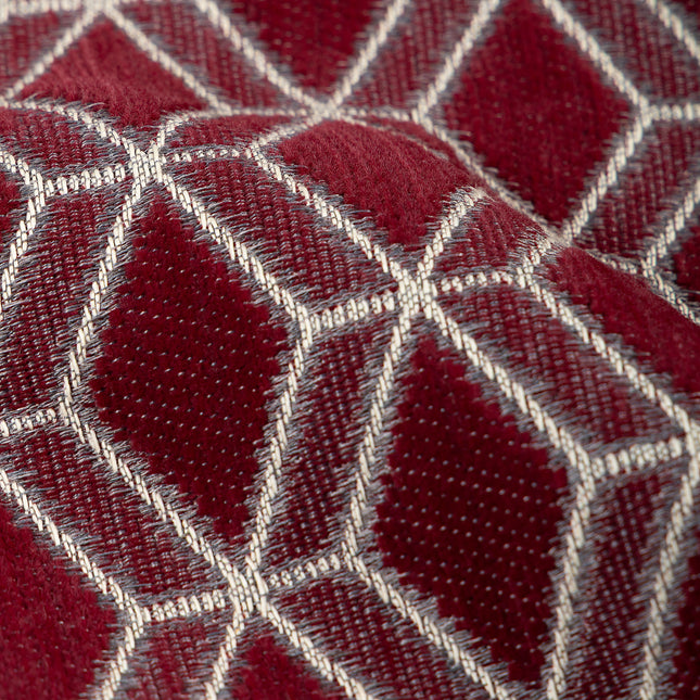 Wine colour geometric pattern velvet flock Easy Clean sofa, chair and curtain fabrics (Dual side)