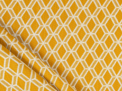 Mustard Yellow colour geometric pattern velvet flock Easy Clean sofa, chair and curtain fabrics (Dual side)