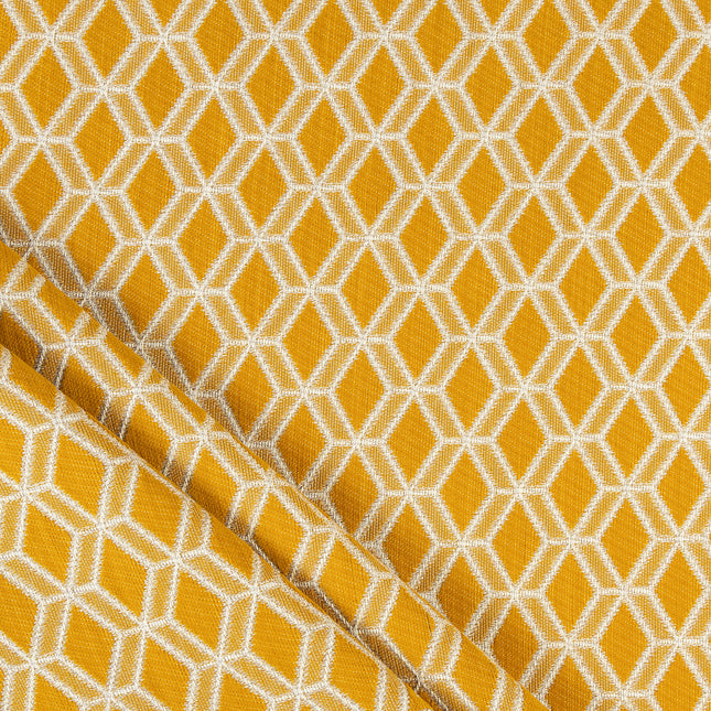 Mustard Yellow colour geometric pattern velvet flock Easy Clean sofa, chair and curtain fabrics (Dual side)