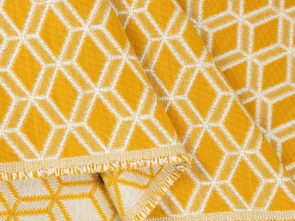 Mustard Yellow colour geometric pattern velvet flock Easy Clean sofa, chair and curtain fabrics (Dual side)