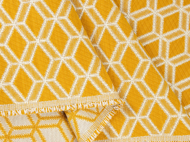 Mustard Yellow colour geometric pattern velvet flock Easy Clean sofa, chair and curtain fabrics (Dual side)