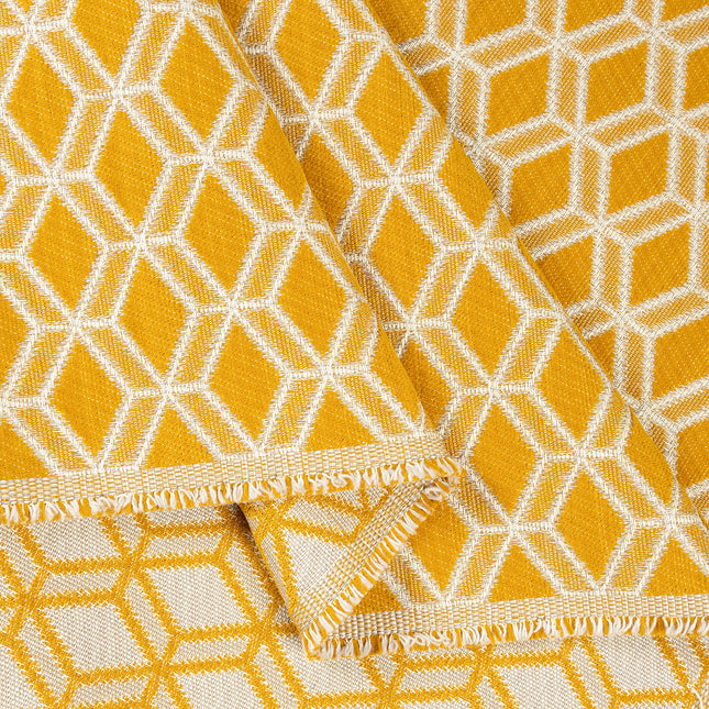 Mustard Yellow colour geometric pattern velvet flock Easy Clean sofa, chair and curtain fabrics (Dual side)