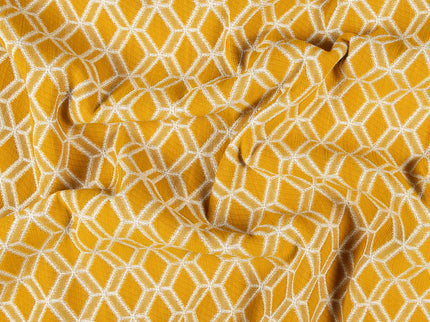 Mustard Yellow colour geometric pattern velvet flock readymade curtain