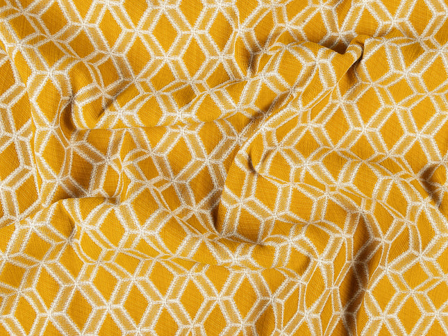 Mustard Yellow colour geometric pattern velvet flock Easy Clean sofa, chair and curtain fabrics (Dual side)