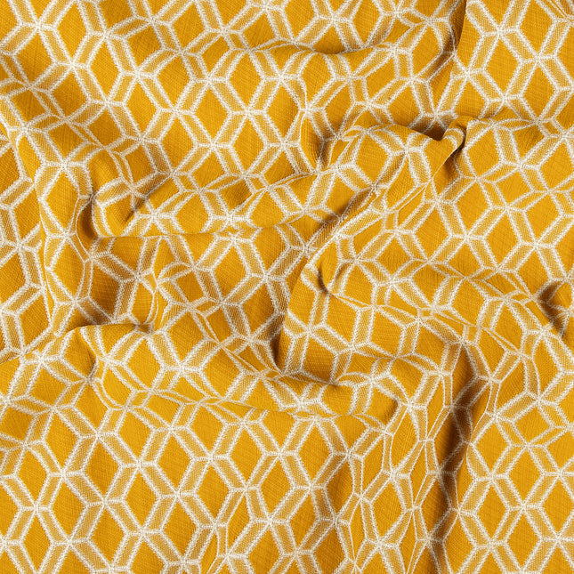Mustard Yellow colour geometric pattern velvet flock Easy Clean sofa, chair and curtain fabrics (Dual side)