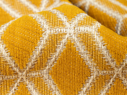 Mustard Yellow colour geometric pattern velvet flock Easy Clean sofa, chair and curtain fabrics (Dual side)