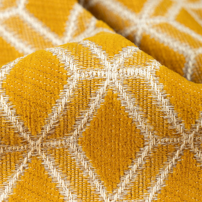 Mustard Yellow colour geometric pattern velvet flock Easy Clean sofa, chair and curtain fabrics (Dual side)