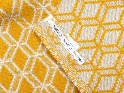 Mustard Yellow colour geometric pattern velvet flock Easy Clean sofa, chair and curtain fabrics (Dual side)