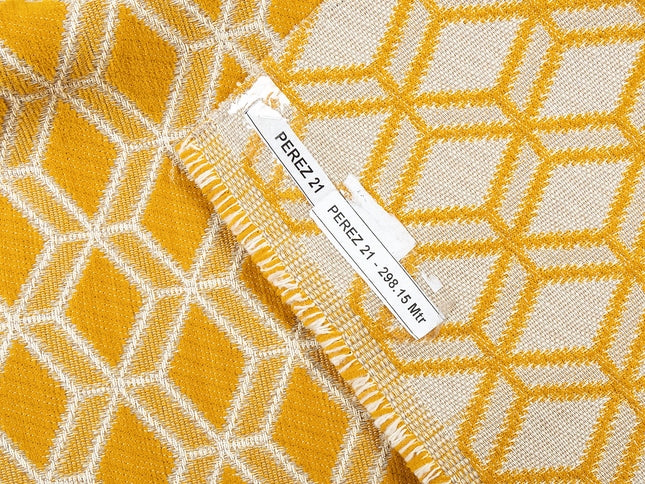 Mustard Yellow colour geometric pattern velvet flock Easy Clean sofa, chair and curtain fabrics (Dual side)