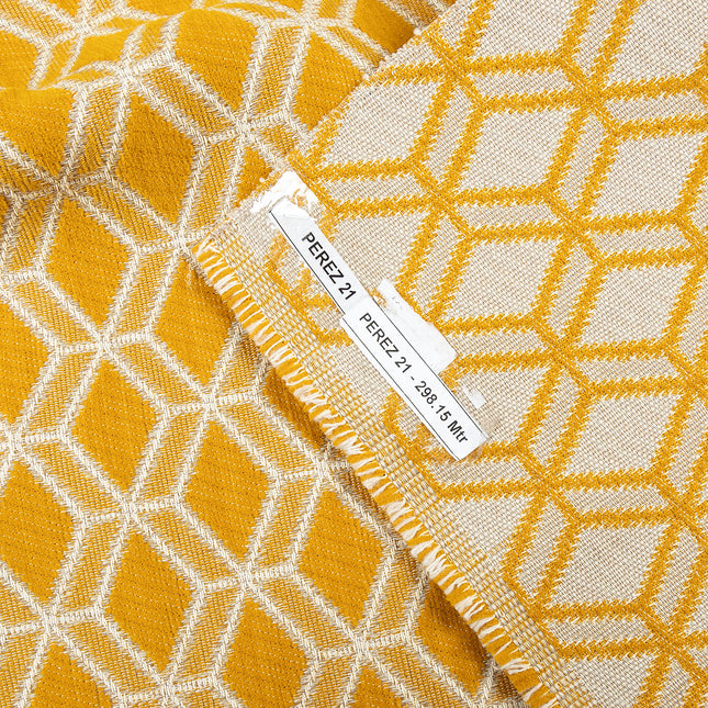 Mustard Yellow colour geometric pattern velvet flock Easy Clean sofa, chair and curtain fabrics (Dual side)