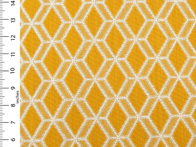 Mustard Yellow colour geometric pattern velvet flock Easy Clean sofa, chair and curtain fabrics (Dual side)