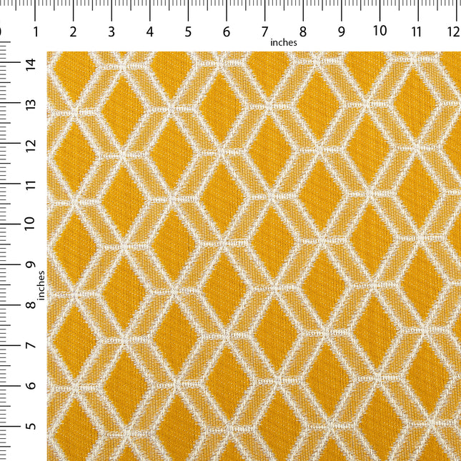 Mustard Yellow colour geometric pattern velvet flock Easy Clean sofa, chair and curtain fabrics (Dual side)
