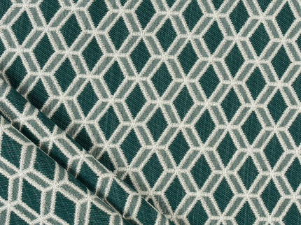 Teal green colour geometric pattern velvet flock Easy Clean sofa, chair and curtain fabrics (Dual side)