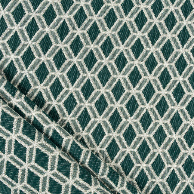 Teal green colour geometric pattern velvet flock Easy Clean sofa, chair and curtain fabrics (Dual side)
