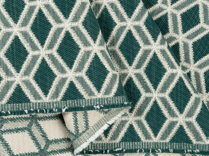 Teal green colour geometric pattern velvet flock Easy Clean sofa, chair and curtain fabrics (Dual side)