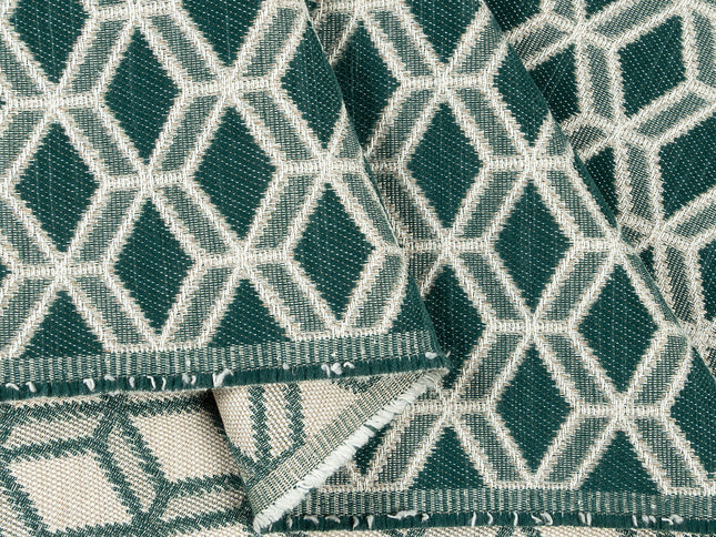 Teal green colour geometric pattern velvet flock Easy Clean sofa, chair and curtain fabrics (Dual side)