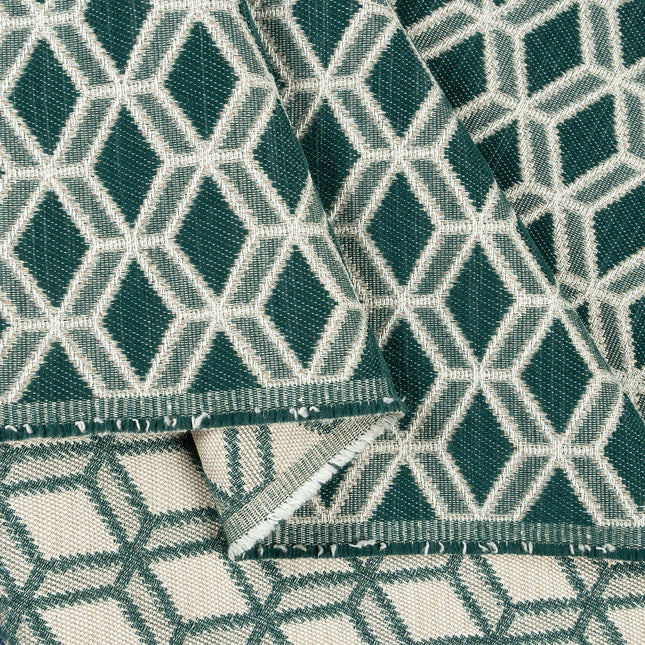 Teal green colour geometric pattern velvet flock Easy Clean sofa, chair and curtain fabrics (Dual side)