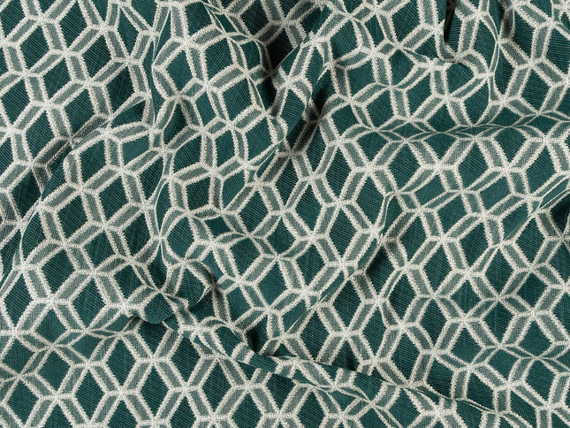 Teal green colour geometric pattern velvet flock Easy Clean sofa, chair and curtain fabrics (Dual side)