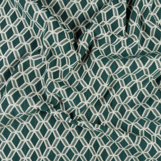 Teal green colour geometric pattern velvet flock Easy Clean sofa, chair and curtain fabrics (Dual side)
