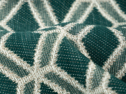 Teal green colour geometric pattern velvet flock readymade curtain