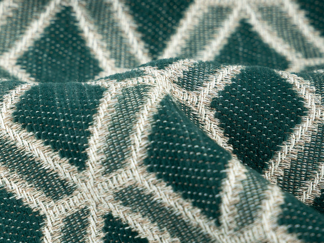 Teal green colour geometric pattern velvet flock Easy Clean sofa, chair and curtain fabrics (Dual side)