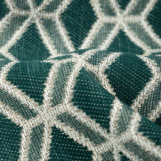 Teal green colour geometric pattern velvet flock Easy Clean sofa, chair and curtain fabrics (Dual side)