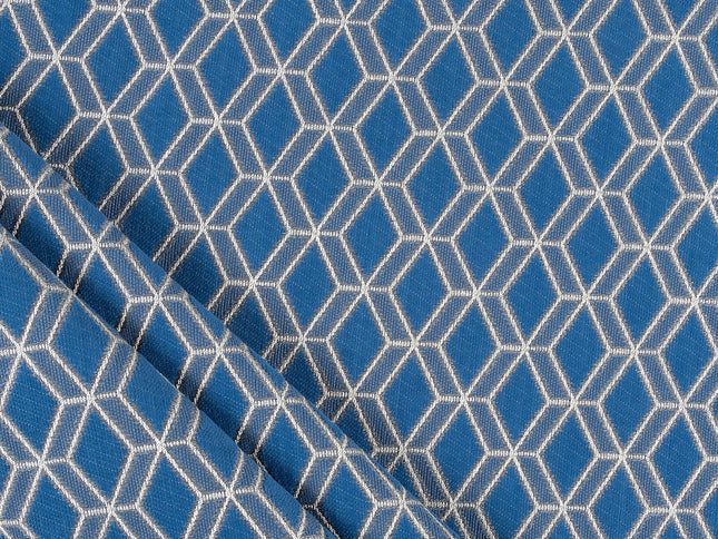 Royal blue colour geometric pattern velvet flock Easy Clean sofa, chair and curtain fabrics (Dual side)