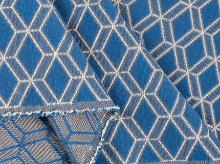 Royal blue colour geometric pattern velvet flock Easy Clean sofa, chair and curtain fabrics (Dual side)