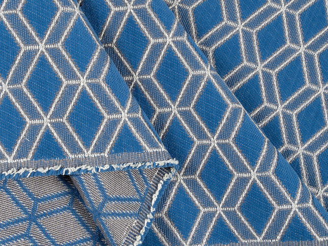 Royal blue colour geometric pattern velvet flock Easy Clean sofa, chair and curtain fabrics (Dual side)