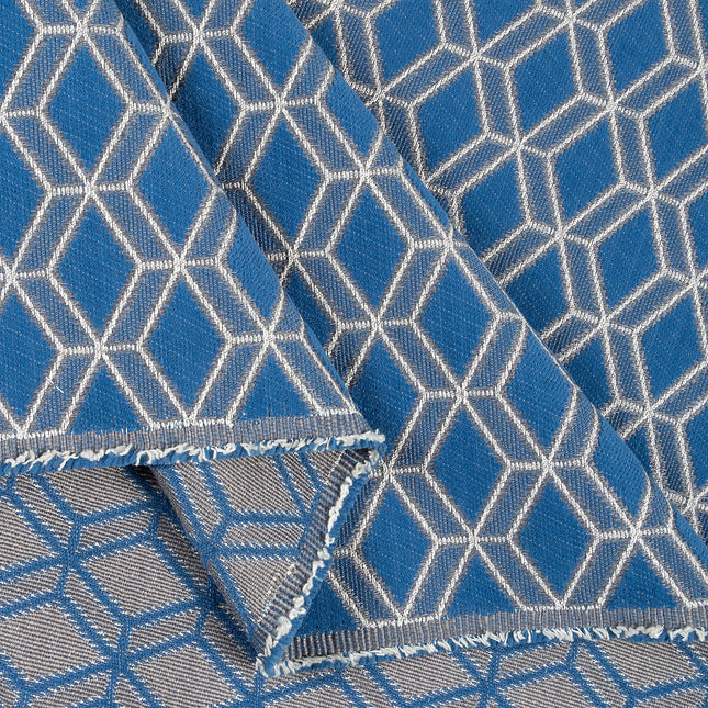 Royal blue colour geometric pattern velvet flock Easy Clean sofa, chair and curtain fabrics (Dual side)