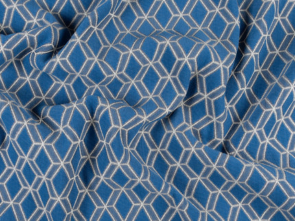 Royal blue colour geometric pattern velvet flock readymade curtain