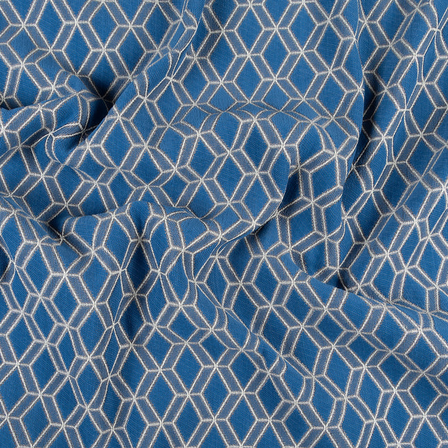 Royal blue colour geometric pattern velvet flock Easy Clean sofa, chair and curtain fabrics (Dual side)