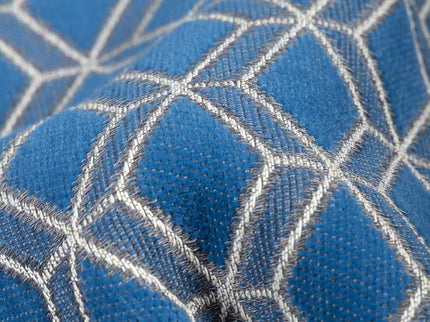 Royal blue colour geometric pattern velvet flock Easy Clean sofa, chair and curtain fabrics (Dual side)