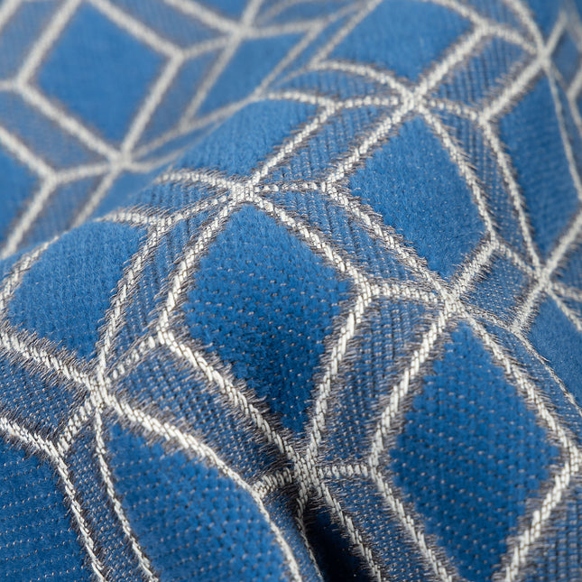 Royal blue colour geometric pattern velvet flock Easy Clean sofa, chair and curtain fabrics (Dual side)