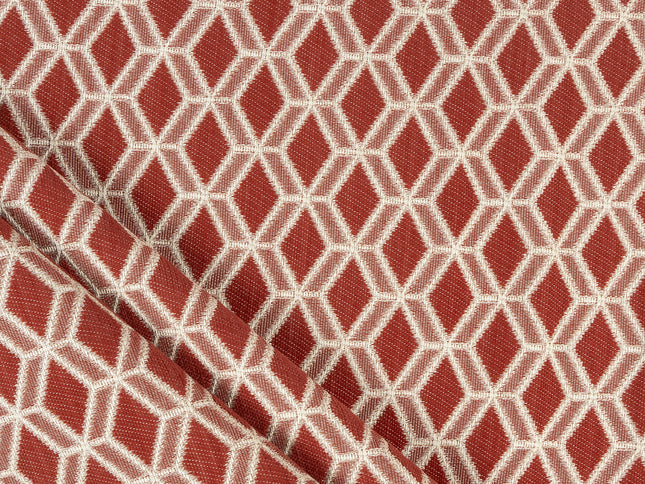 Rust red colour geometric pattern velvet flock Easy Clean sofa, chair and curtain fabrics (Dual side)